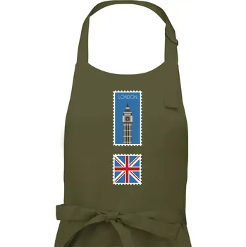 Kuchyňská zástěra Londýn známka barevná - Pánská zástěra na vaření - Univerzální velikost ( Khaki )