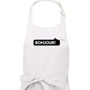 Kuchyňská zástěra Nápis Bonjour - Dámská zástěra na vaření - Univerzální velikost ( Bílá )