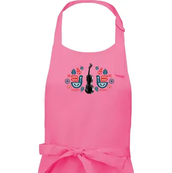 Kuchyňská zástěra Folklór housle - Dámská zástěra na vaření - Univerzální velikost ( Růžová )