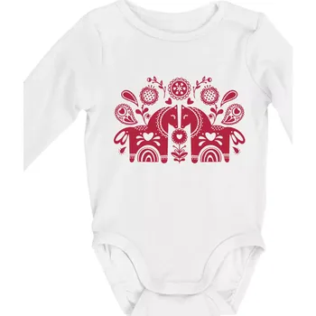 Kojenecký body Folklor - dva koně - Body kojenecké s dlouhým rukávem - Dlouhý r. do 3 měs ( Bílá )