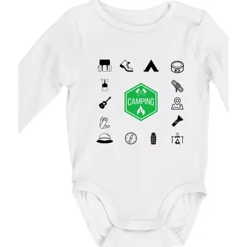 Kempování symboly - Body kojenecké s dlouhým rukávem - Dlouhý r. 3-6 měs ( Bílá )