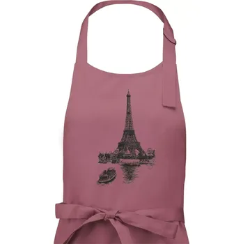 Kuchyňská zástěra Eiffelovka s loďkou - Dámská zástěra na vaření - Univerzální velikost ( Starorůžová )