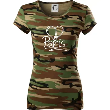 Dámské tričko Srdce Paris - Dámské maskáčové triko - XL ( Hnědý maskáč )