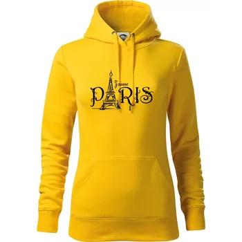 Dámská mikina Paris nápis Eiffelovka rovný - Mikina dámská Cape s kapucí - XS ( Žlutá )