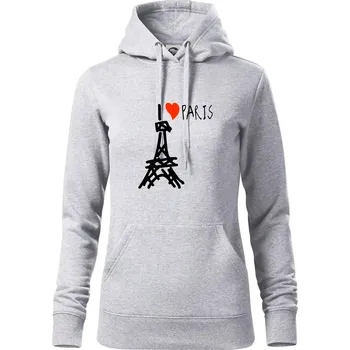 Dámská mikina I love Paris - Mikina dámská Cape s kapucí - XL ( Světlešedý Melír )