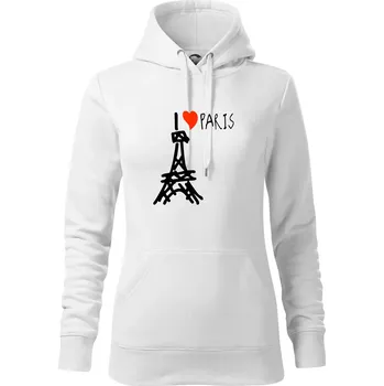 Dámská mikina I love Paris - Mikina dámská Cape s kapucí - S ( Bílá )