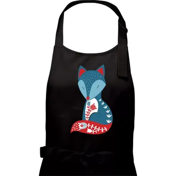 Kuchyňská zástěra Folklor - liška samostatná - Dámská zástěra na vaření - Univerzální velikost ( Černá )