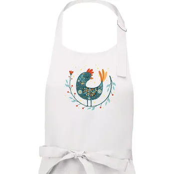 Kuchyňská zástěra Folklor - slepice s kopretinou - Dámská zástěra na vaření - Univerzální velikost ( Bílá )