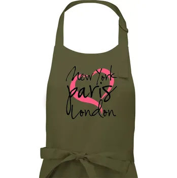 Kuchyňská zástěra I love NYC Paris London - Dámská zástěra na vaření - Univerzální velikost ( Khaki )