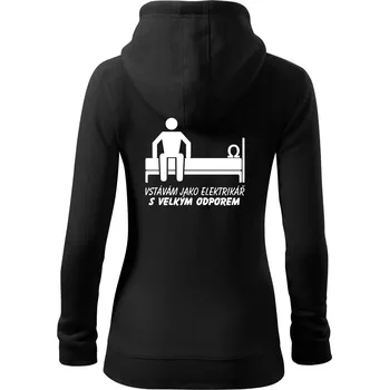 Dámská mikina Vstávám jako elektrikář s velkým odporem - Dámská mikina trendy zipper s kapucí - XL ( Černá )