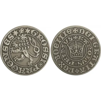 Mincovna Dukát Pražský groš Karla IV. s patinou, replika mince (Alpaka, 31 mm)