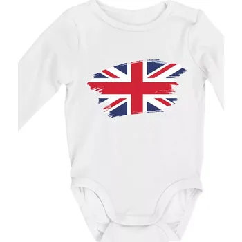 Britská vlajka roztrhaná - Body kojenecké s dlouhým rukávem - Dlouhý r. 6-12 měs ( Bílá )