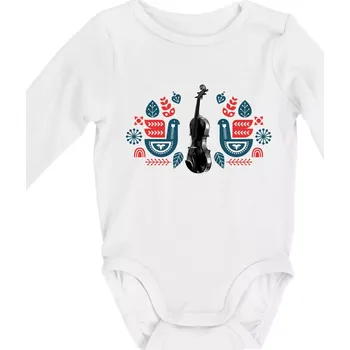 Kojenecký body Folklór housle - Body kojenecké s dlouhým rukávem - Dlouhý r. do 3 měs ( Bílá )