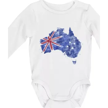 Dětská móda Austrálie - vlajka malovaná - Body kojenecké s dlouhým rukávem - Dlouhý r. do 3 měs ( Bílá )