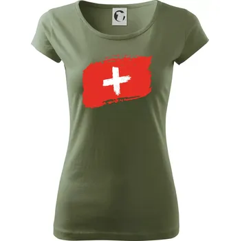 Dámské tričko Švýcarsko vlajka - Dámské triko Pure - S ( Khaki )