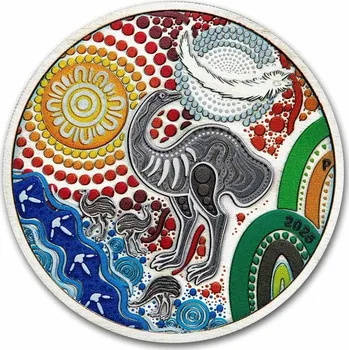 Sběratelství Stříbrná mince Emu Utingat 2025 – 2 oz, kolorovaná, starožitná úprava | Perthská mincovna