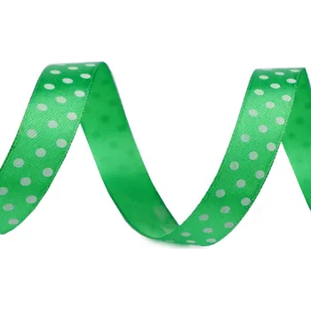 Stuha Saténová stuha s puntíky šíře 15 mm Varianta: 10 zelená pastelová malé puntíky, Balení: 22.5 m