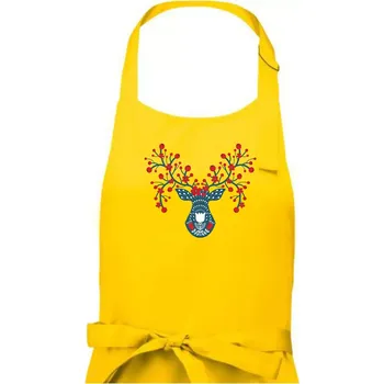 Kuchyňská zástěra Folklor - jelen s červenými plody - Dámská zástěra na vaření - Univerzální velikost ( Žlutá )