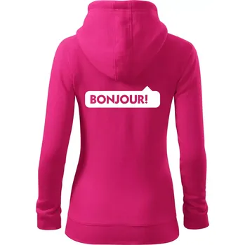 Dámská mikina Nápis Bonjour - Dámská mikina trendy zipper s kapucí - XS ( Purpurová )