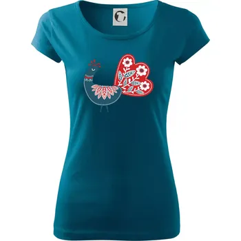 Dámské tričko Folklor - páv modrý - Dámské triko Pure - L ( Petrolejová )