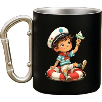 Coolkousky Plechový hrnek černý s karabinou - Ahoj!