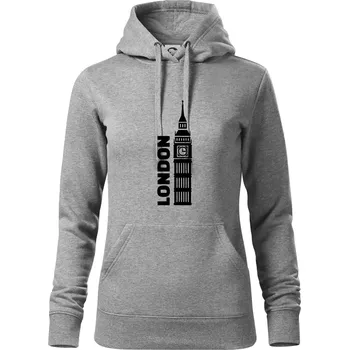 Dámská mikina London věž - Mikina dámská Cape s kapucí - 2XL ( Tmavě šedý melír )