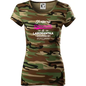 Dámské tričko Je těžké být princezna - laborantka - Dámské maskáčové triko - M ( Hnědý maskáč )
