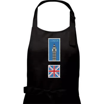 Kuchyňská zástěra Londýn známka barevná - Pánská zástěra na vaření - Univerzální velikost ( Černá )