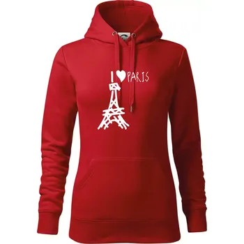 Dámská mikina I love Paris - Mikina dámská Cape s kapucí - XS ( Červená )