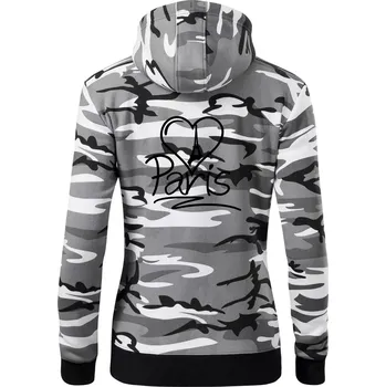 Dámská mikina Srdce Paris - Dámská mikina trendy zipper s kapucí - XL ( Šedý maskáč )