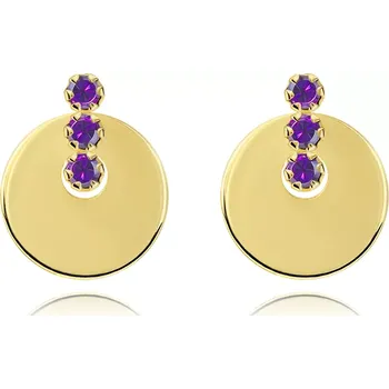 Náušnice Náušnice ze 14K zlata s hladkým kruhem a fialovými zirkony