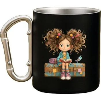 Coolkousky Plechový hrnek černý s karabinou - dobrodružství začíná