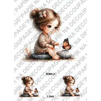 Umělecký papír Rýžový a soft papír na decoupage - Holčička s motýlem - KB03968 Materiál: Soft, Rozměr: A4