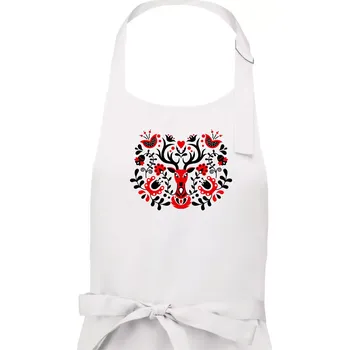 Kuchyňská zástěra Folklor - Červený jelen - Pánská zástěra na vaření - Univerzální velikost ( Bílá )