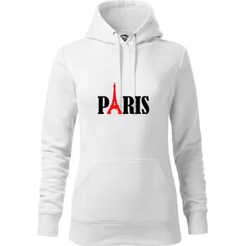 Dámská mikina Paris nápis Eiffelova věž - Mikina dámská Cape s kapucí - XS ( Bílá )
