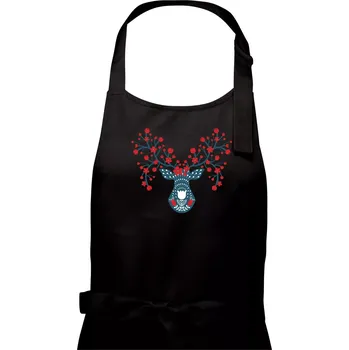 Kuchyňská zástěra Folklor - jelen s červenými plody - Dámská zástěra na vaření - Univerzální velikost ( Černá )