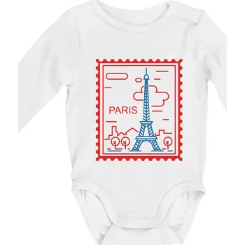 Kojenecký body Paříž známka jednoduchá - Body kojenecké s dlouhým rukávem - Dlouhý r. do 3 měs ( Bílá )