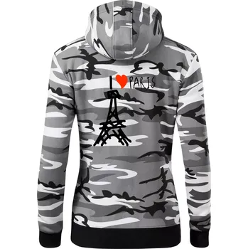 Dámská mikina I love Paris - Dámská mikina trendy zipper s kapucí - XS ( Šedý maskáč )