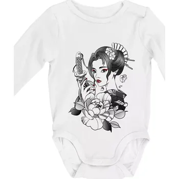 Kojenecké oblečení Japonsko - žena s červenými ústy - Body kojenecké s dlouhým rukávem - Dlouhý r. do 3 měs ( Bílá )