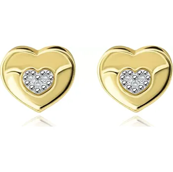 Náušnice Zlaté náušnice 14K skládané srdce s kubickými zirkony