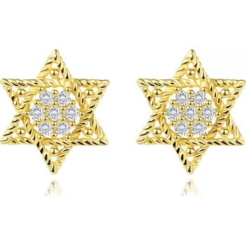 Náušnice Zlaté náušnice 14K šesticípá hvězda s kubickou zirkonovou květinou