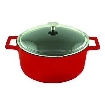 Hrnec LAVA METAL Litinový hrnec kulatý 20cm se skleněnou poklicí - červený