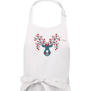 Kuchyňská zástěra Folklor - jelen s červenými plody - Pánská zástěra na vaření - Univerzální velikost ( Bílá )