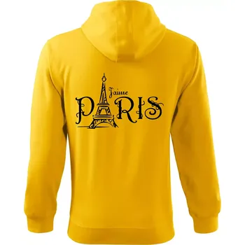 Pánská mikina Paris nápis Eiffelovka rovný - Mikina s kapucí na zip trendy zipper - M ( Žlutá )