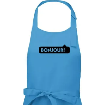 Kuchyňská zástěra Nápis Bonjour - Dámská zástěra na vaření - Univerzální velikost ( Světlý tyrkys )