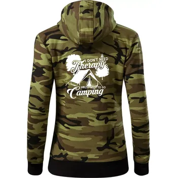 Dámská mikina I don't need therapy camping - Dámská mikina trendy zipper s kapucí - XS ( Zelený maskáč )