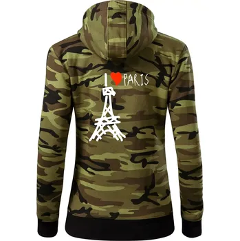 Dámská mikina I love Paris - Dámská mikina trendy zipper s kapucí - S ( Zelený maskáč )