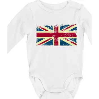 Britská vlajka stará - Body kojenecké s dlouhým rukávem - Dlouhý r. do 3 měs ( Bílá )
