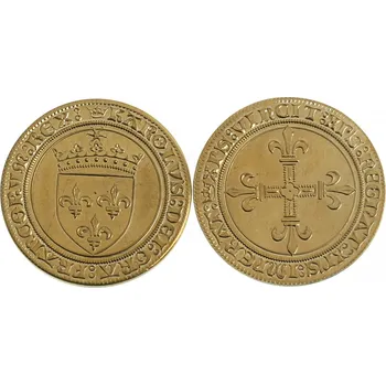 Mincovna Dukát Zlatý francouzský écu, Karel VIII., replika mince (mosaz, 30,7 mm)