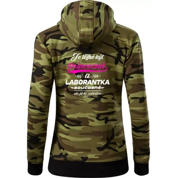 Dámská mikina Je těžké být princezna - laborantka - Dámská mikina trendy zipper s kapucí - 2XL ( Zelený maskáč )